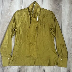 LE SARTE PETTEGOLE silk blouse tie neck green Size 42 Eu 8 US NEW